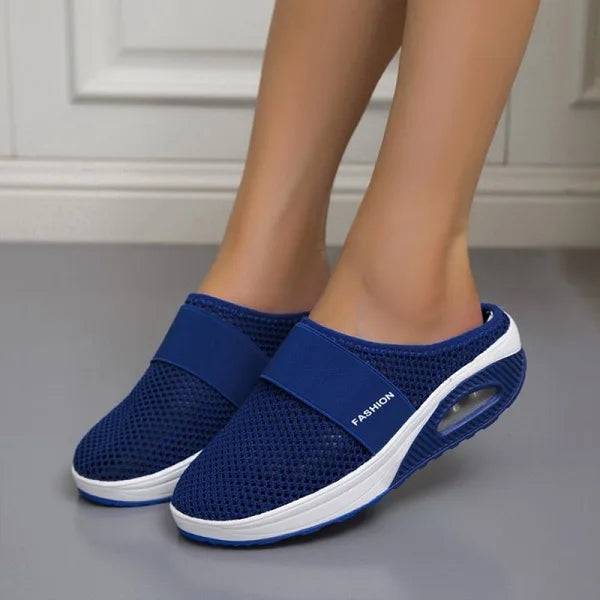Sandales orthopédiques compensées bleu pour femme avec semelle amortissante et tissu respirant