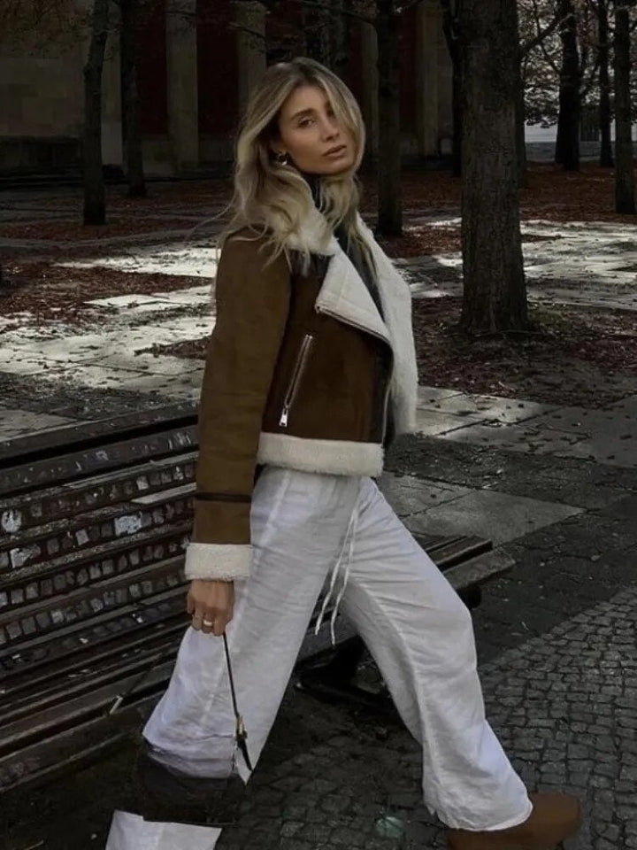 Leosia | Veste en cuir avec fourrure