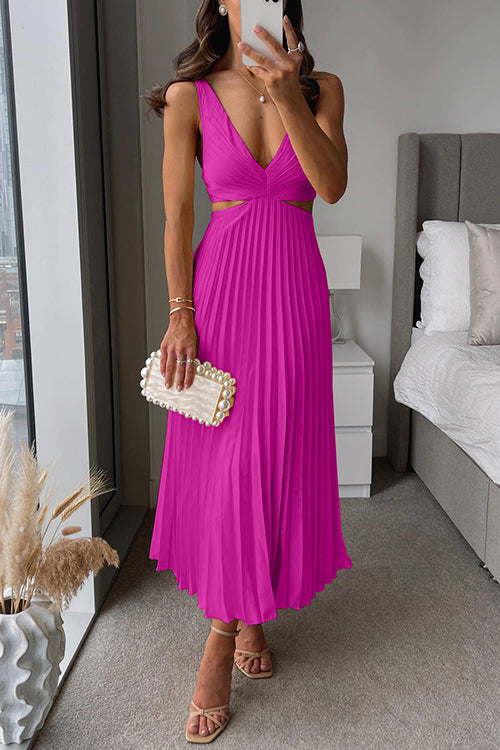 Robe midi rose pour femme avec jupe légère, col en V et allure féminine raffinée