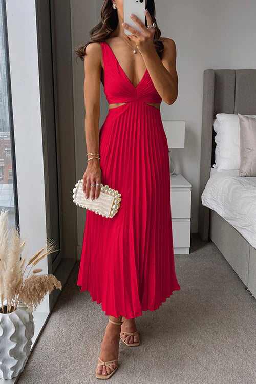 Robe midi rouge pour femme avec coupe légère, col en V et jupe élégante