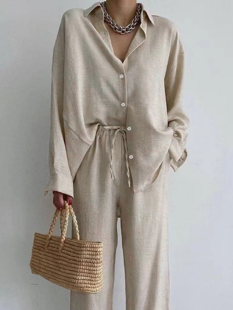 Niinama | Ensemble en lin avec chemisier et pantalon large