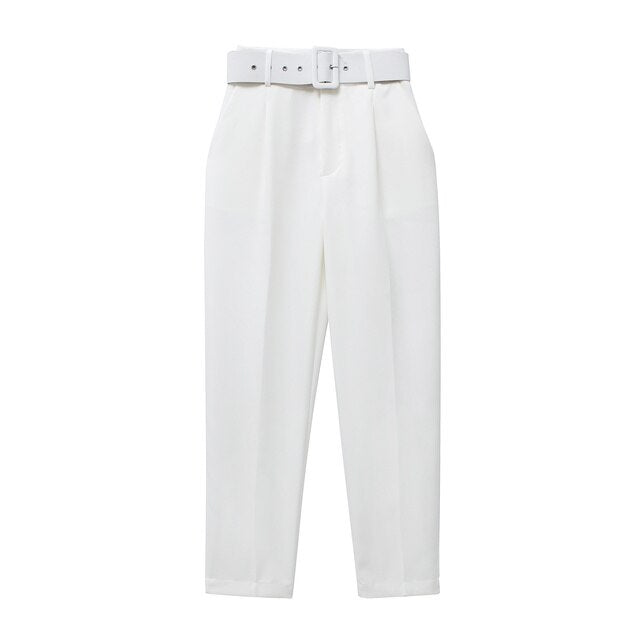 Lelinela | Pantalon taille haute avec ceinture pour femmes