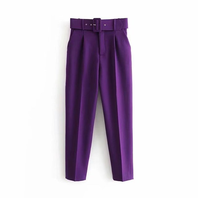 Lelinela | Pantalon taille haute avec ceinture pour femmes