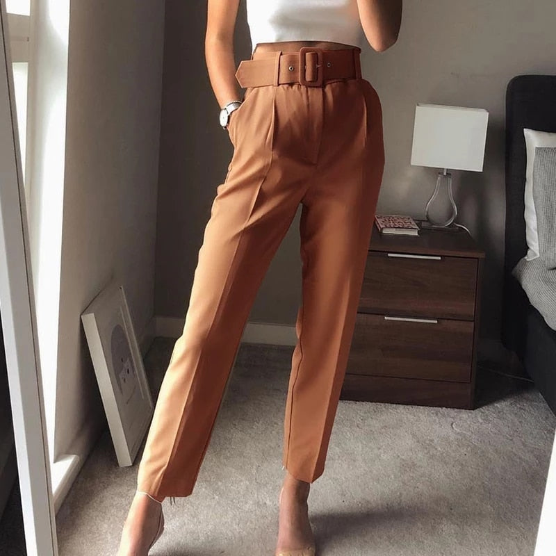Lelinela | Pantalon taille haute avec ceinture pour femmes