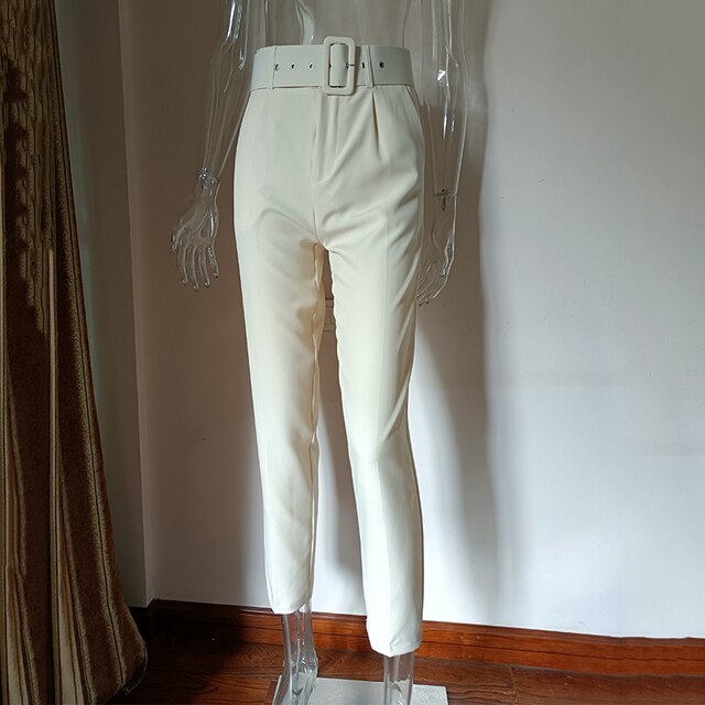 Lelinela | Pantalon taille haute avec ceinture pour femmes