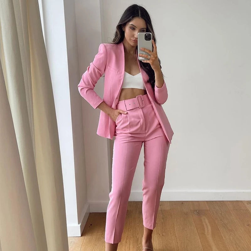 Lelinela | Pantalon taille haute avec ceinture pour femmes