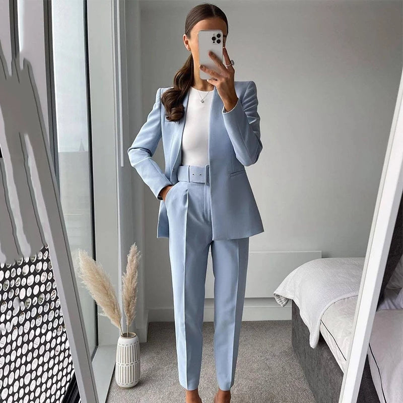 Lelinela | Pantalon taille haute avec ceinture pour femmes