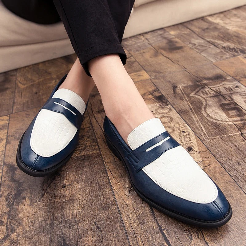 Mocassins bleu blanc Muonnar pour homme, chaussures élégantes portées