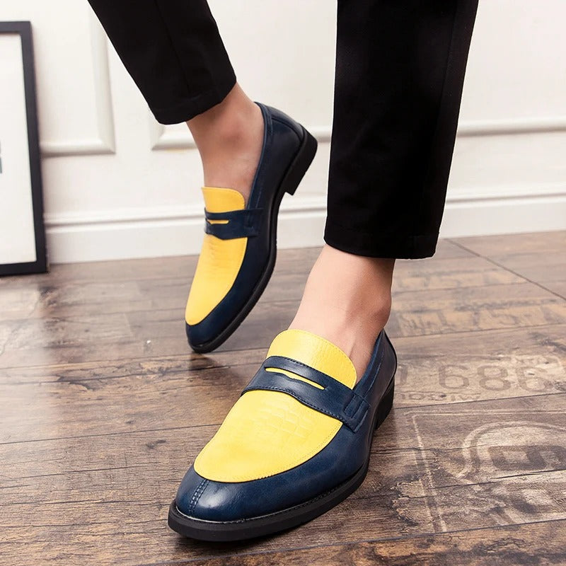 Chaussures élégantes bleu jaune Muonnar, mocassins homme confortables