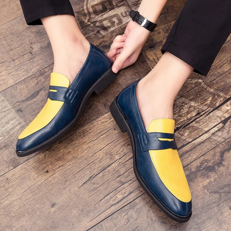 Mocassins bleu jaune Muonnar pour homme, chaussures élégantes au design unique