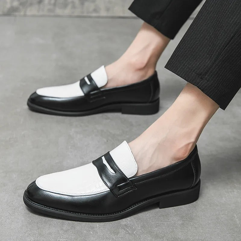Mocassins élégants noir blanc Muonnar, chaussures homme à enfiler