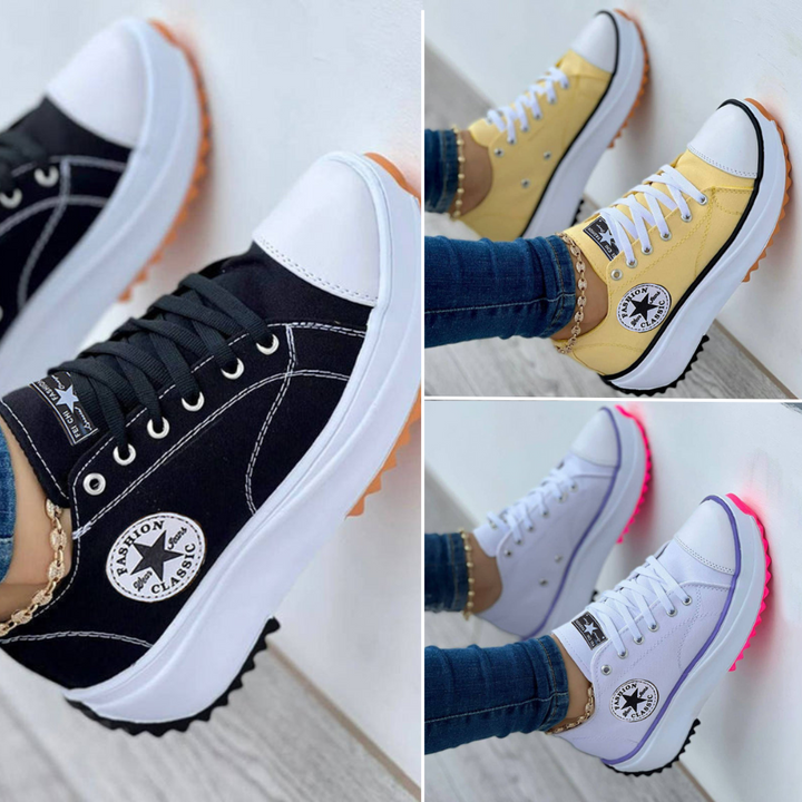 Baskets modernes Neelleana pour femmes en plusieurs coloris, sneakers tendance noir blanc jaune vert et rose clair