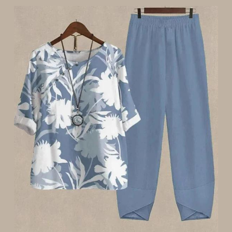 Liena | Ensemble Printemps 5/4 Manche Imprimée Femme