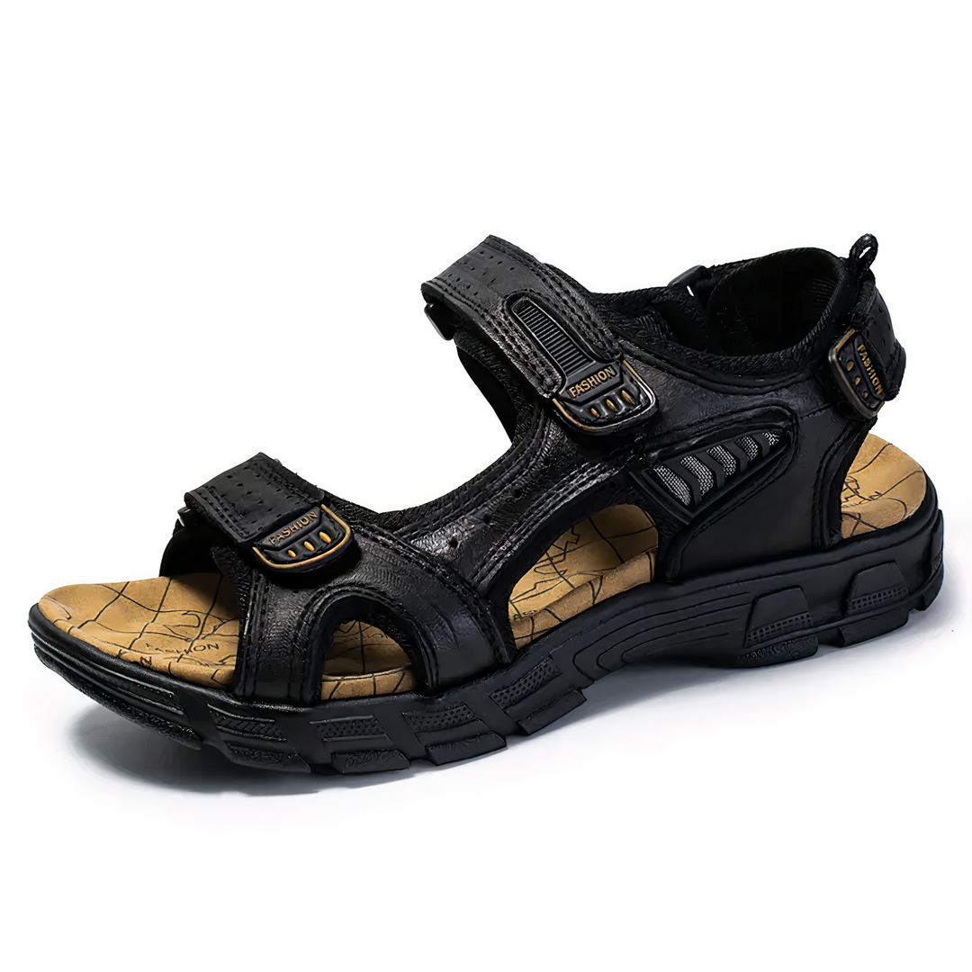 Sandales orthopédiques noires pour homme avec brides ajustables, semelle ergonomique et design ouvert confortable