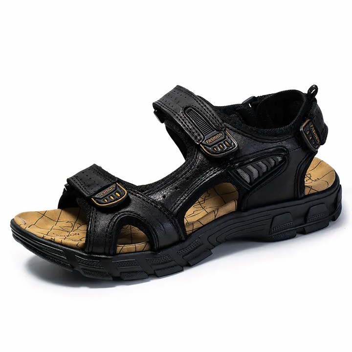 Sandales orthopédiques noires pour homme avec brides ajustables, semelle ergonomique et design ouvert confortable