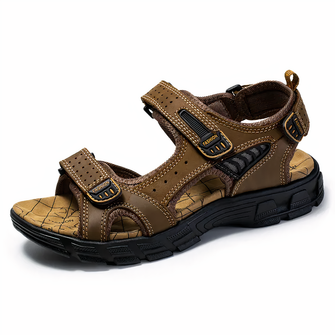 Sandales orthopédiques marron foncé pour homme avec fermeture ajustable et semelle robuste pour un usage quotidien