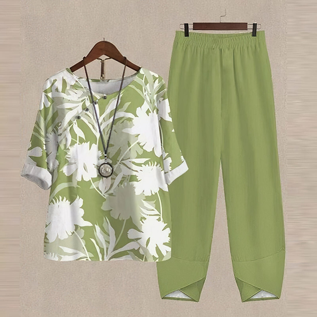 Liena | Ensemble Printemps 5/4 Manche Imprimée Femme