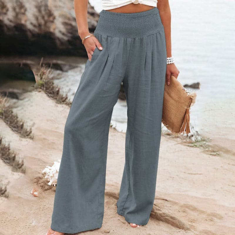 Aelleasa | Pantalon large décontracté en lin pour femmes