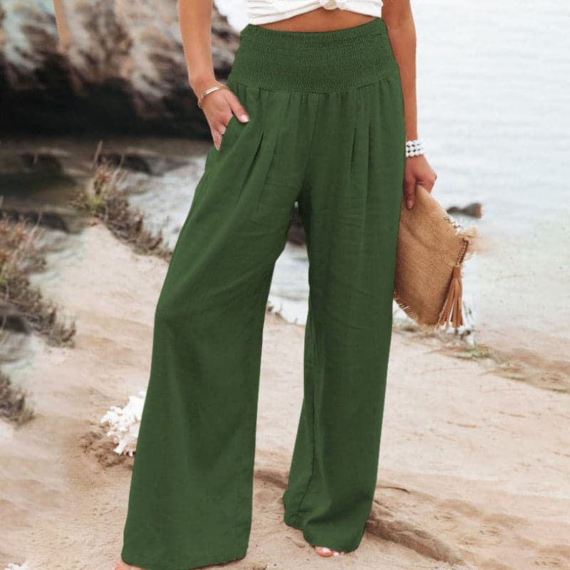 Aelleasa | Pantalon large décontracté en lin pour femmes