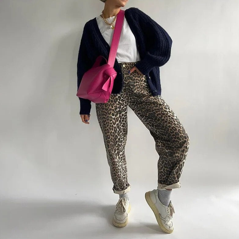 Saarara | Jeans vintage avec motif léopard
