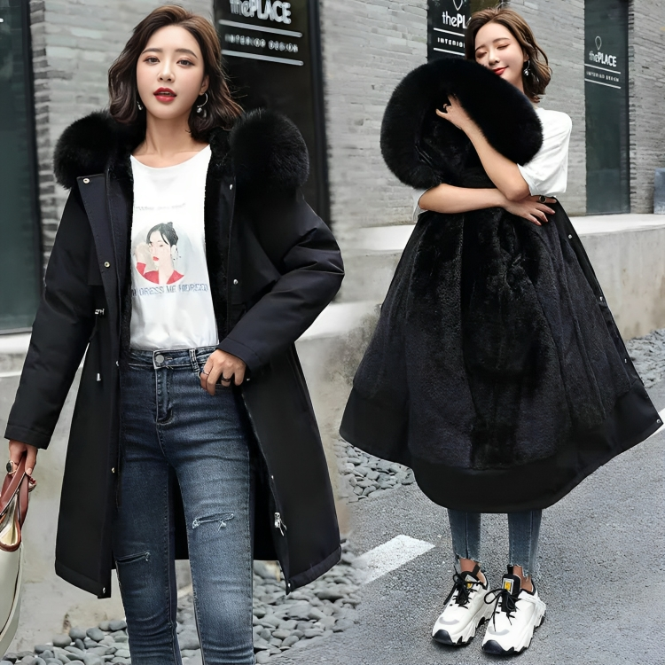 Maetta | Manteau long avec col et capuche en fourrure