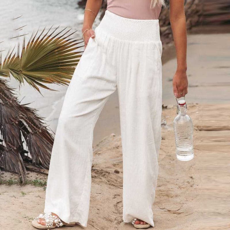 Aelleasa | Pantalon large décontracté en lin pour femmes