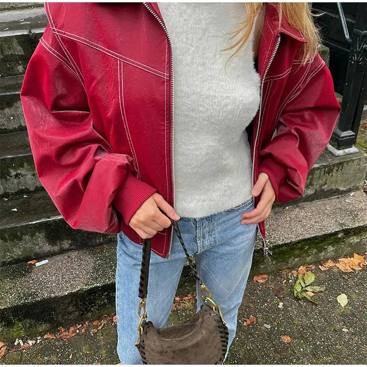 Seayana | Blouson en cuir vintage oversize pour femmes