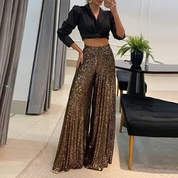 Aellela | Elégant Pantalon long brillant avec paillettes