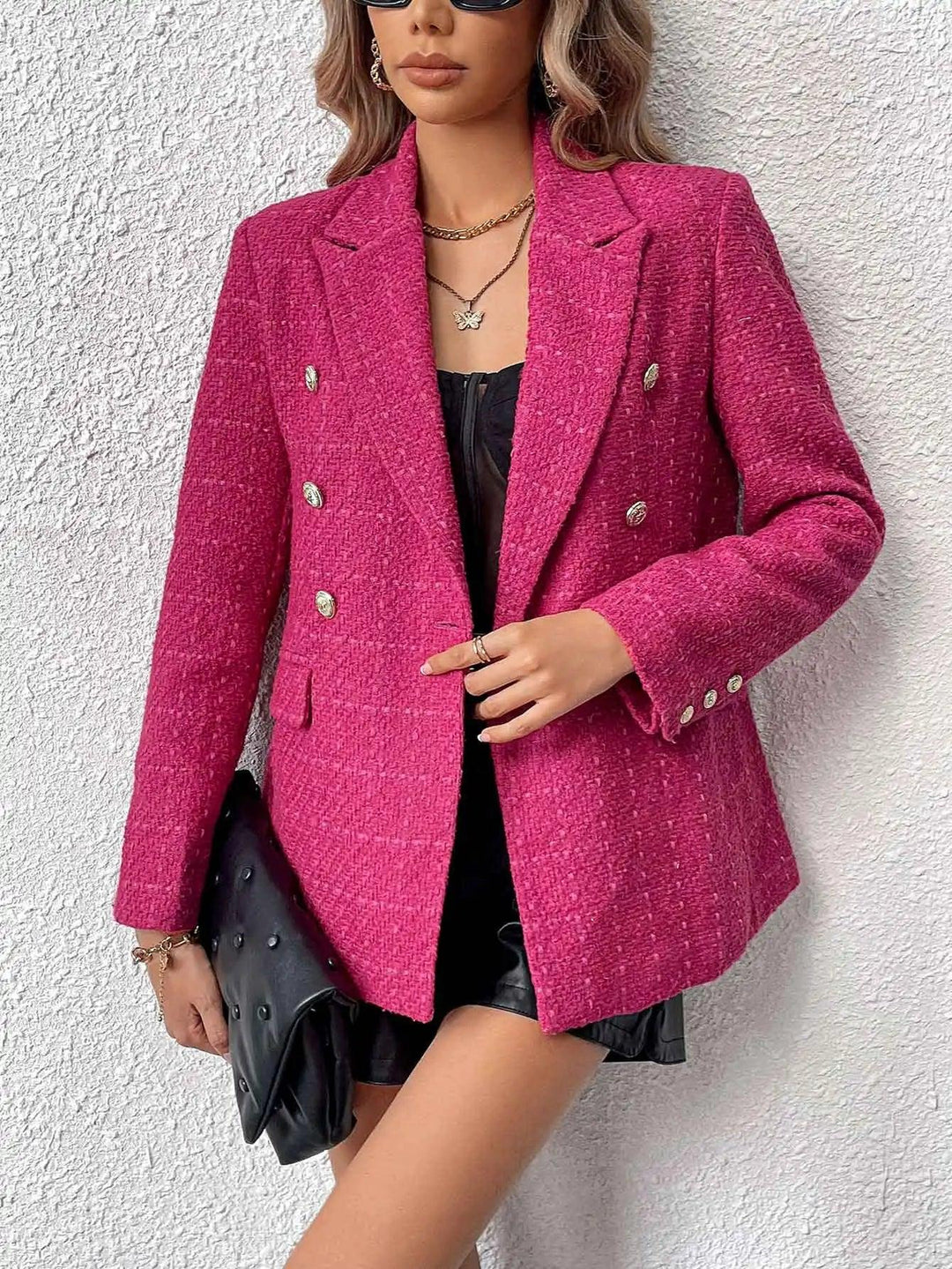 Saaynexa | Blazer Texturé à Double Boutonnage pour Femmes