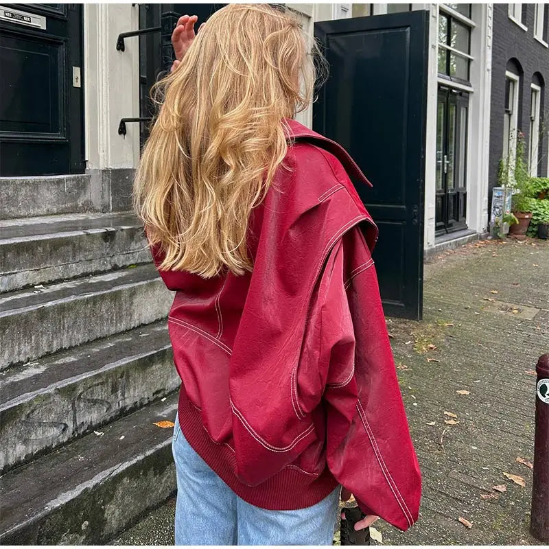 Seayana | Blouson en cuir vintage oversize pour femmes