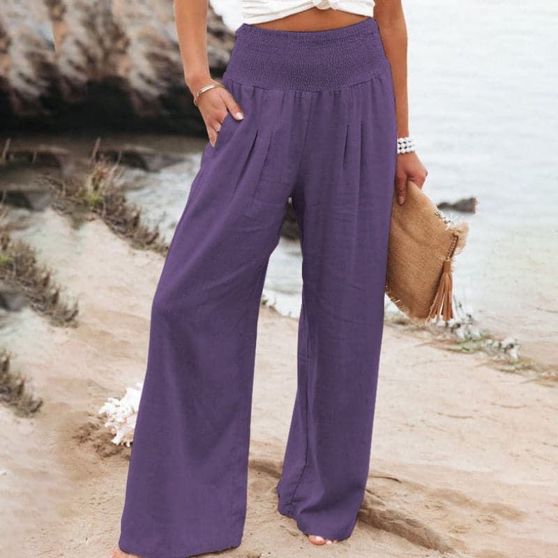 Aelleasa | Pantalon large décontracté en lin pour femmes