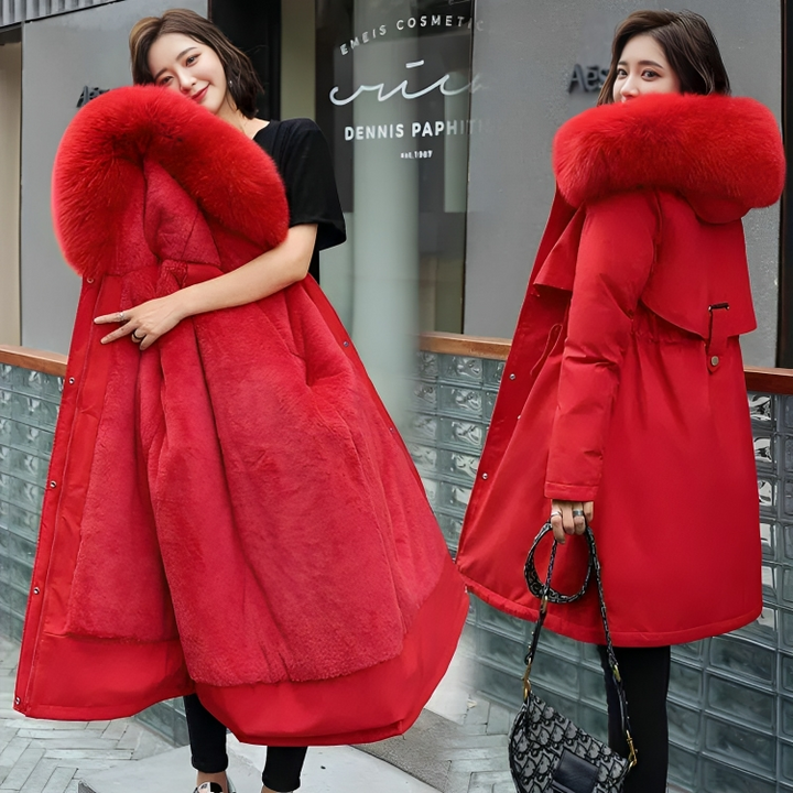 Maetta | Manteau long avec col et capuche en fourrure
