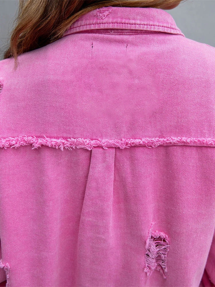 Viarara | Veste Chemise Déchirée Femme Mode Automne et Printemps