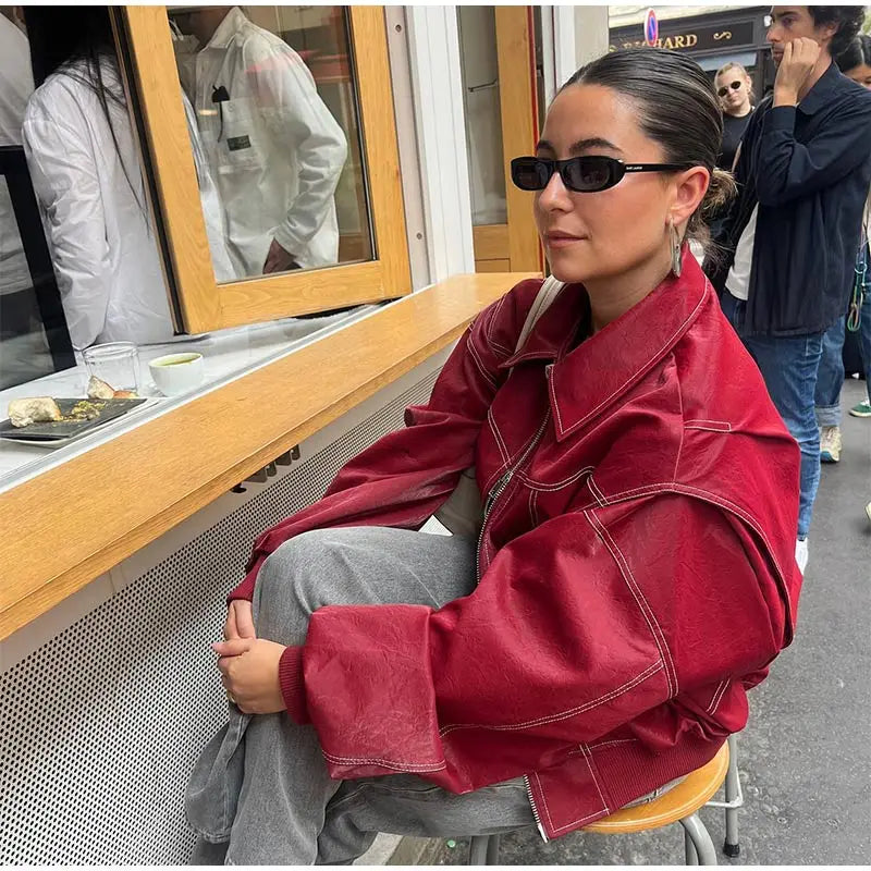 Seayana | Blouson en cuir vintage oversize pour femmes