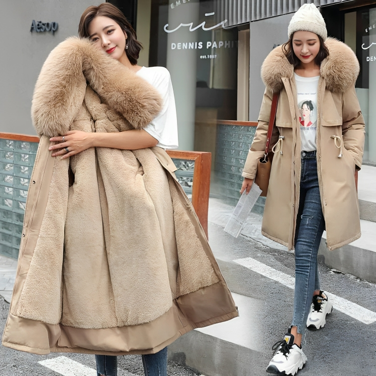 Maetta | Manteau long avec col et capuche en fourrure