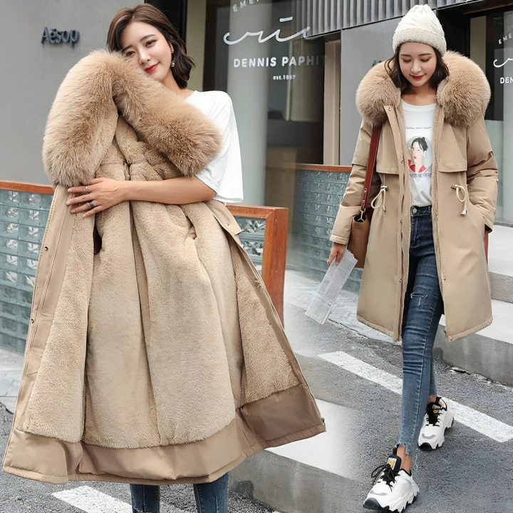 Maetta | Manteau long avec col et capuche en fourrure