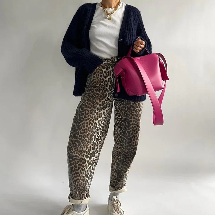 Saarara | Jeans vintage avec motif léopard