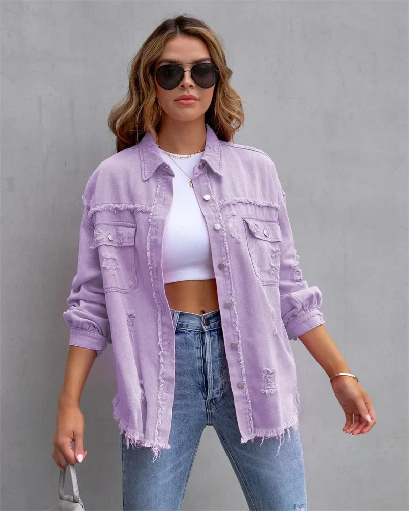 Viarara | Veste Chemise Déchirée Femme Mode Automne et Printemps
