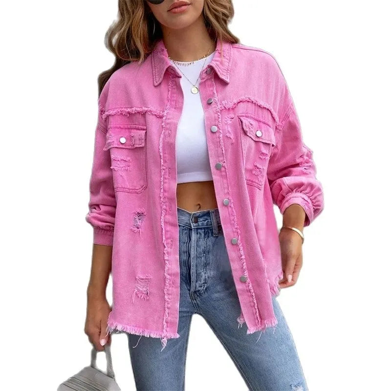 Viarara | Veste Chemise Déchirée Femme Mode Automne et Printemps