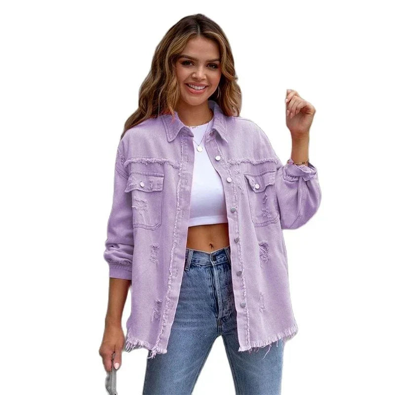 Viarara | Veste Chemise Déchirée Femme Mode Automne et Printemps
