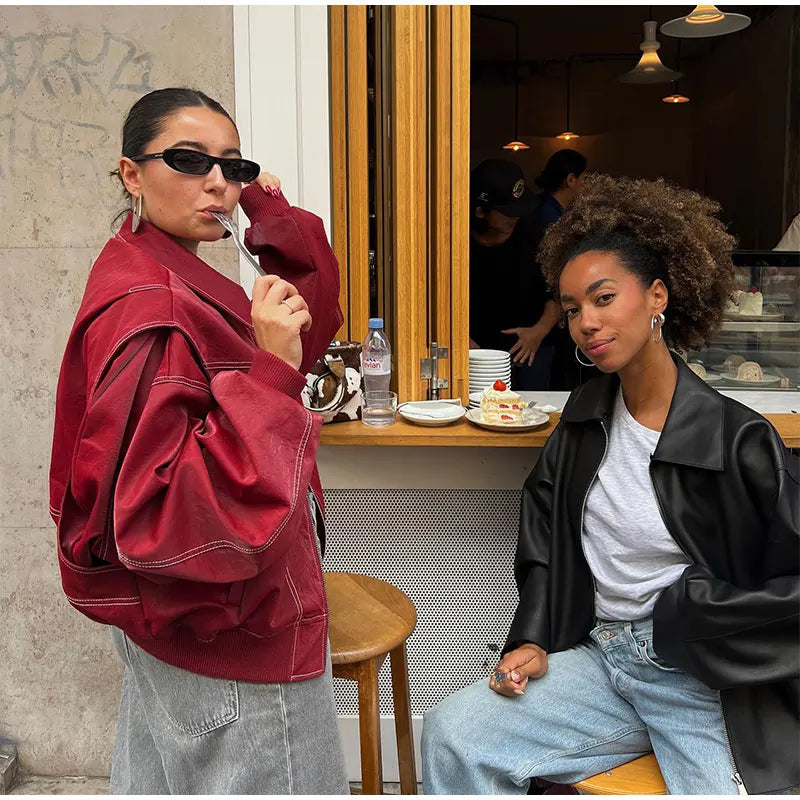 Seayana | Blouson en cuir vintage oversize pour femmes