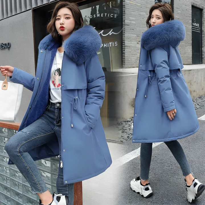 Maetta | Manteau long avec col et capuche en fourrure