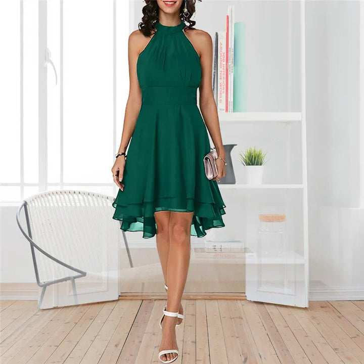 Robe élégante Saorala dos nu verte pour femme, robe mi-longue fluide pour cérémonie
