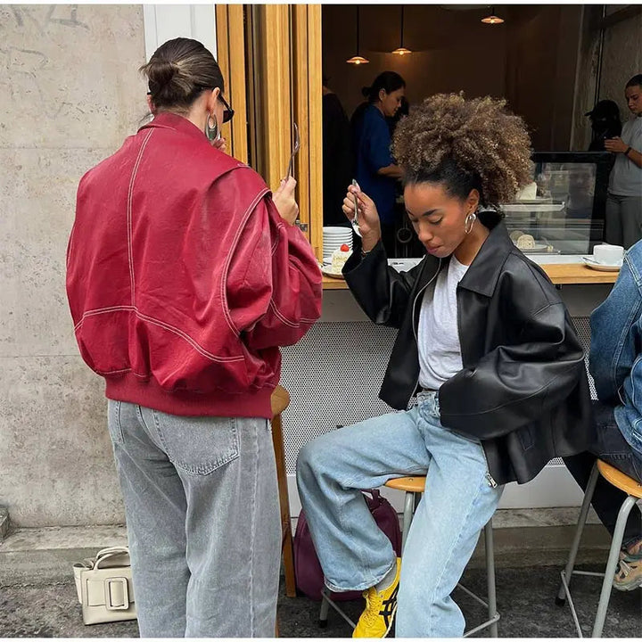 Seayana | Blouson en cuir vintage oversize pour femmes