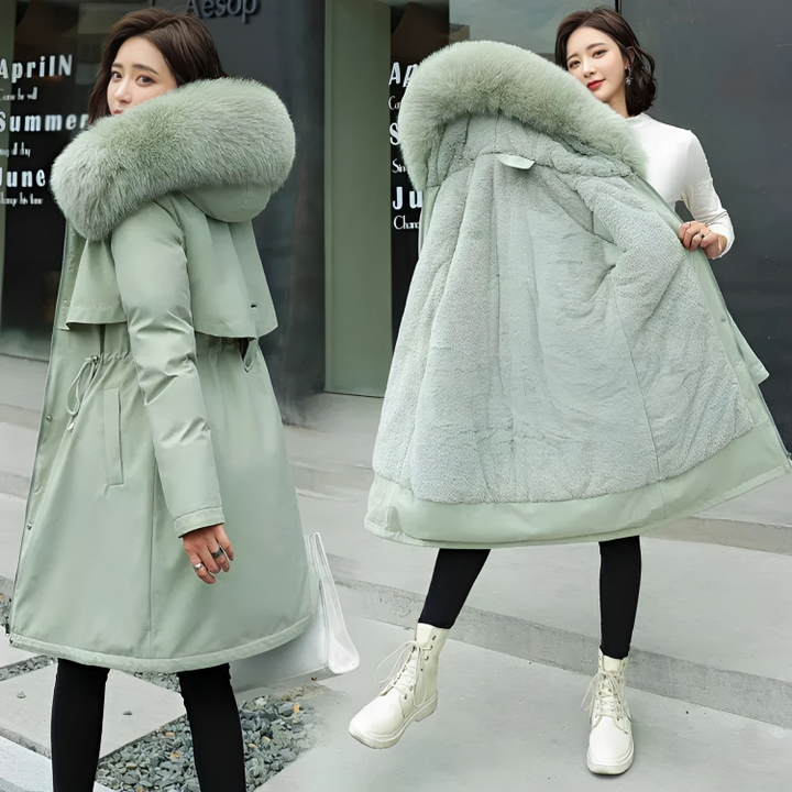 Maetta | Manteau long avec col et capuche en fourrure