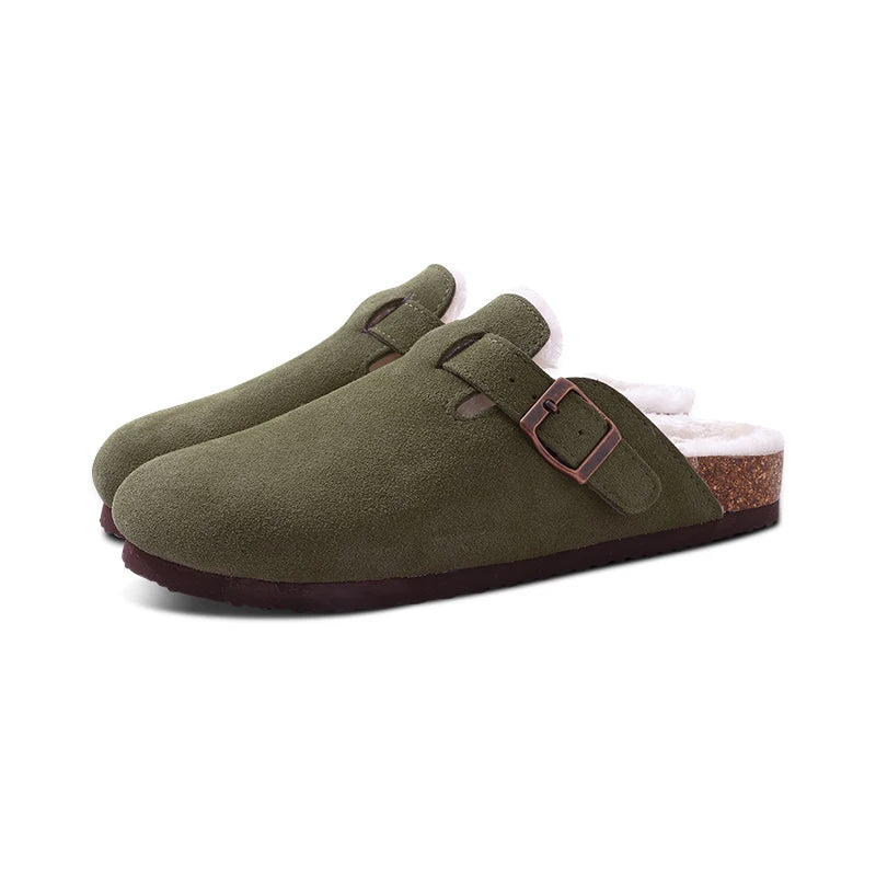 Seinara mules confortables pour femmes en vert, vue de profil sur fond clair