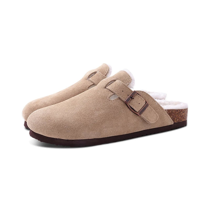 Seinara mules douillettes pour femmes en khaki, vue de face sur fond neutre