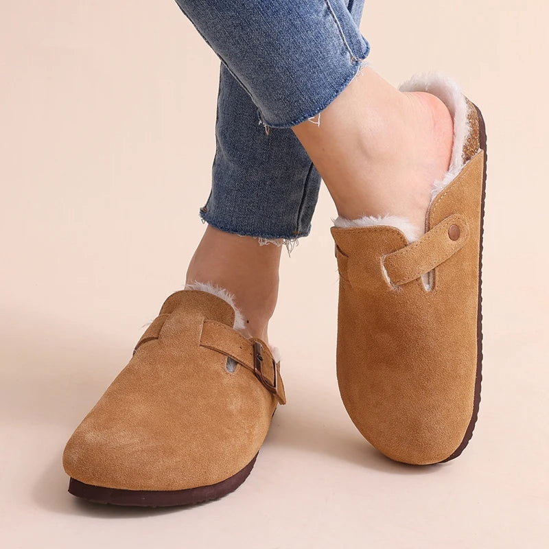 Seinara mules chaudes pour femmes en brun avec doublure douce, vue intérieure