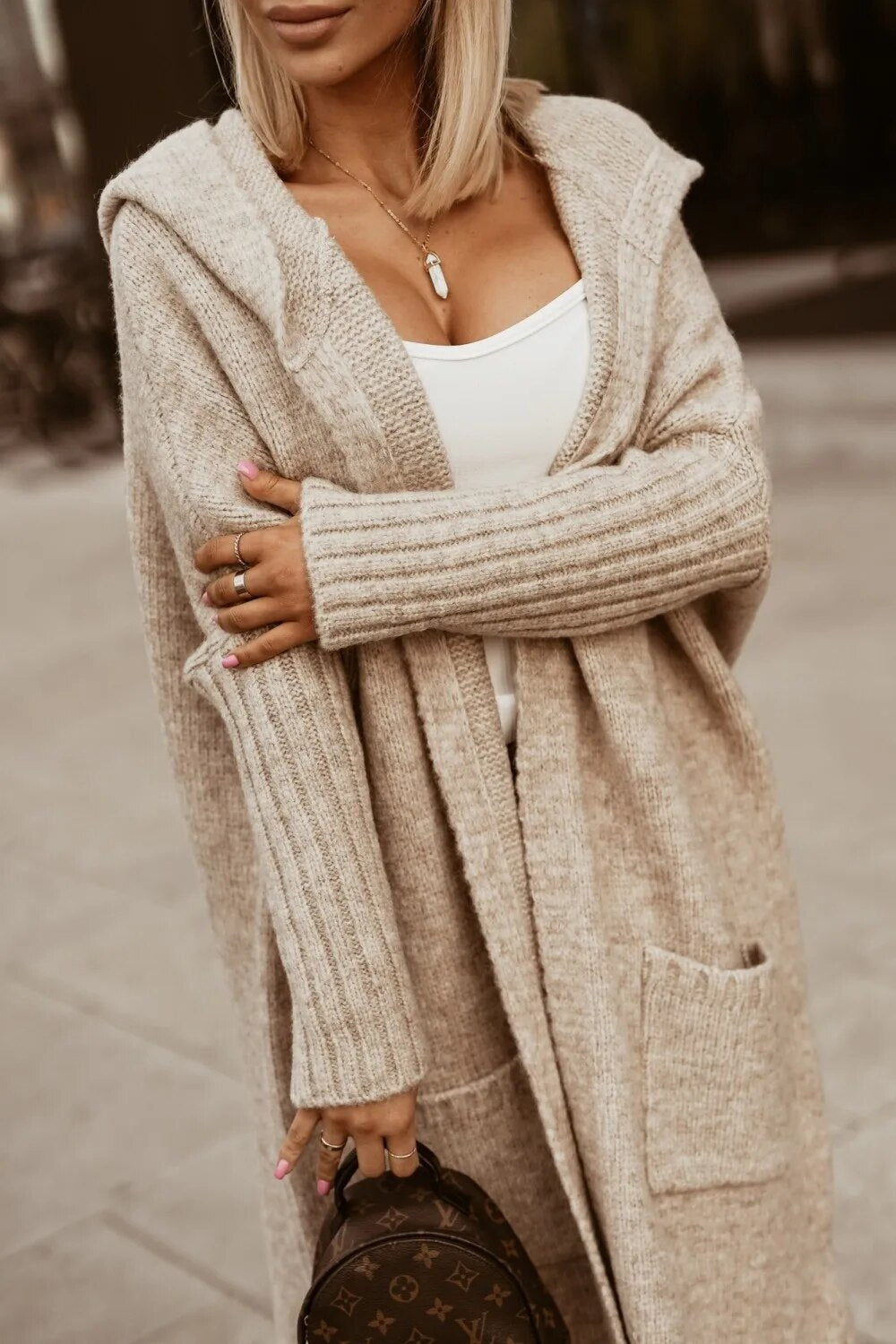 Aellexa | Cardigan long à capuche pour femme