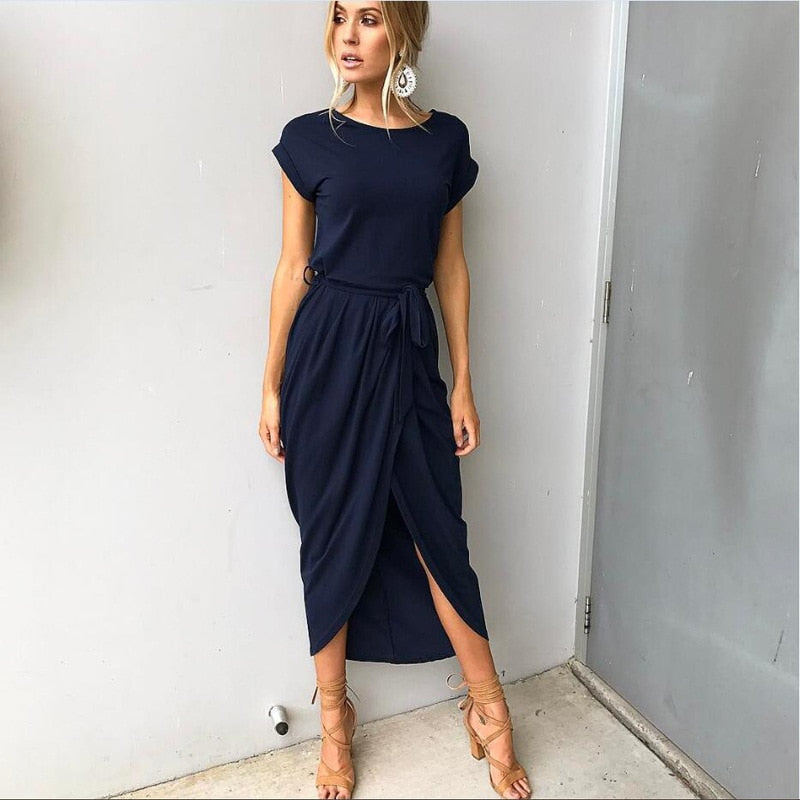 Saenama | Robe Asymétrique à Manches Courtes pour Femmes